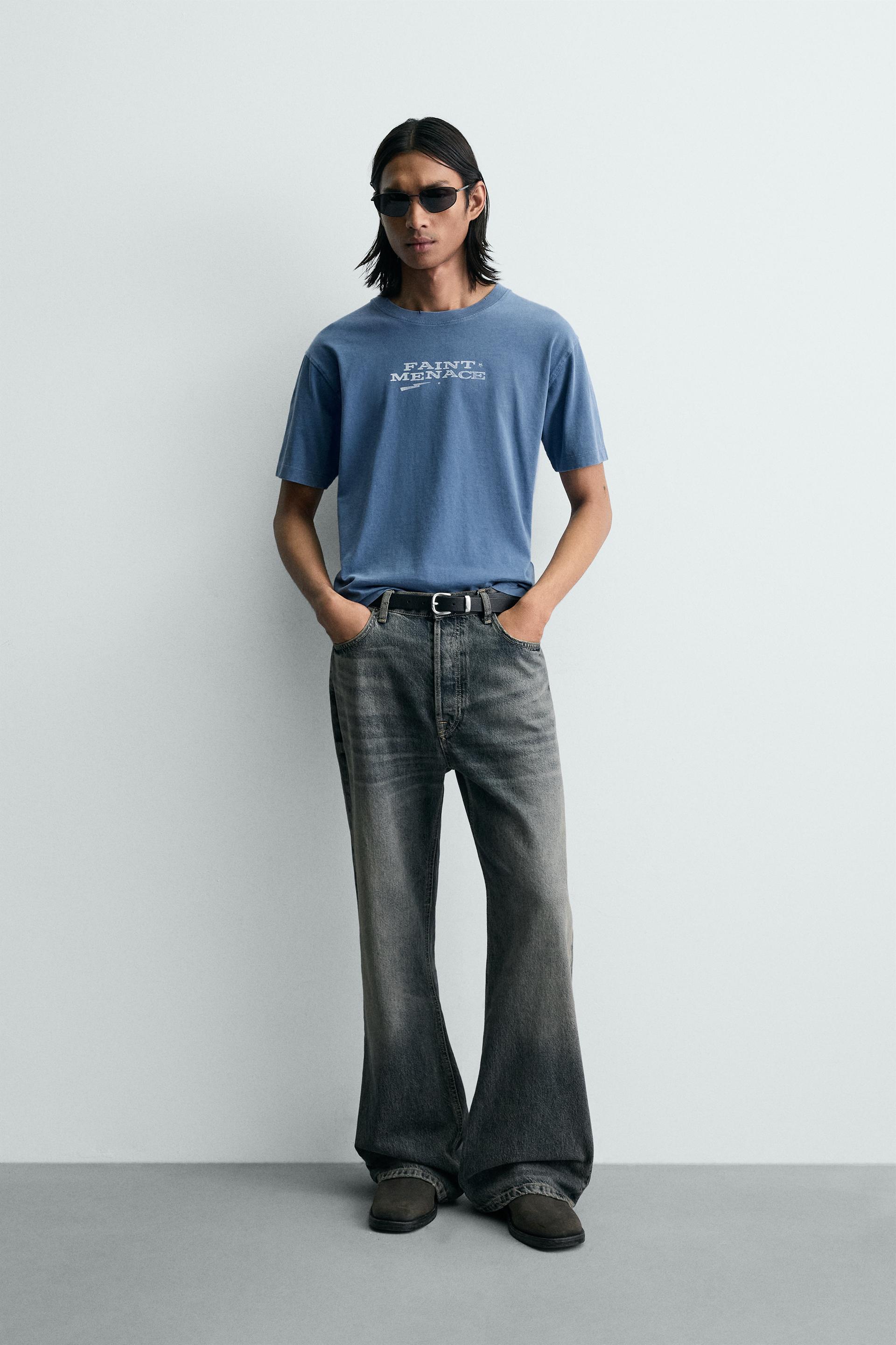 WASHED T-SHIRT WITH TEXT PRINTS Sky blue - Image 1