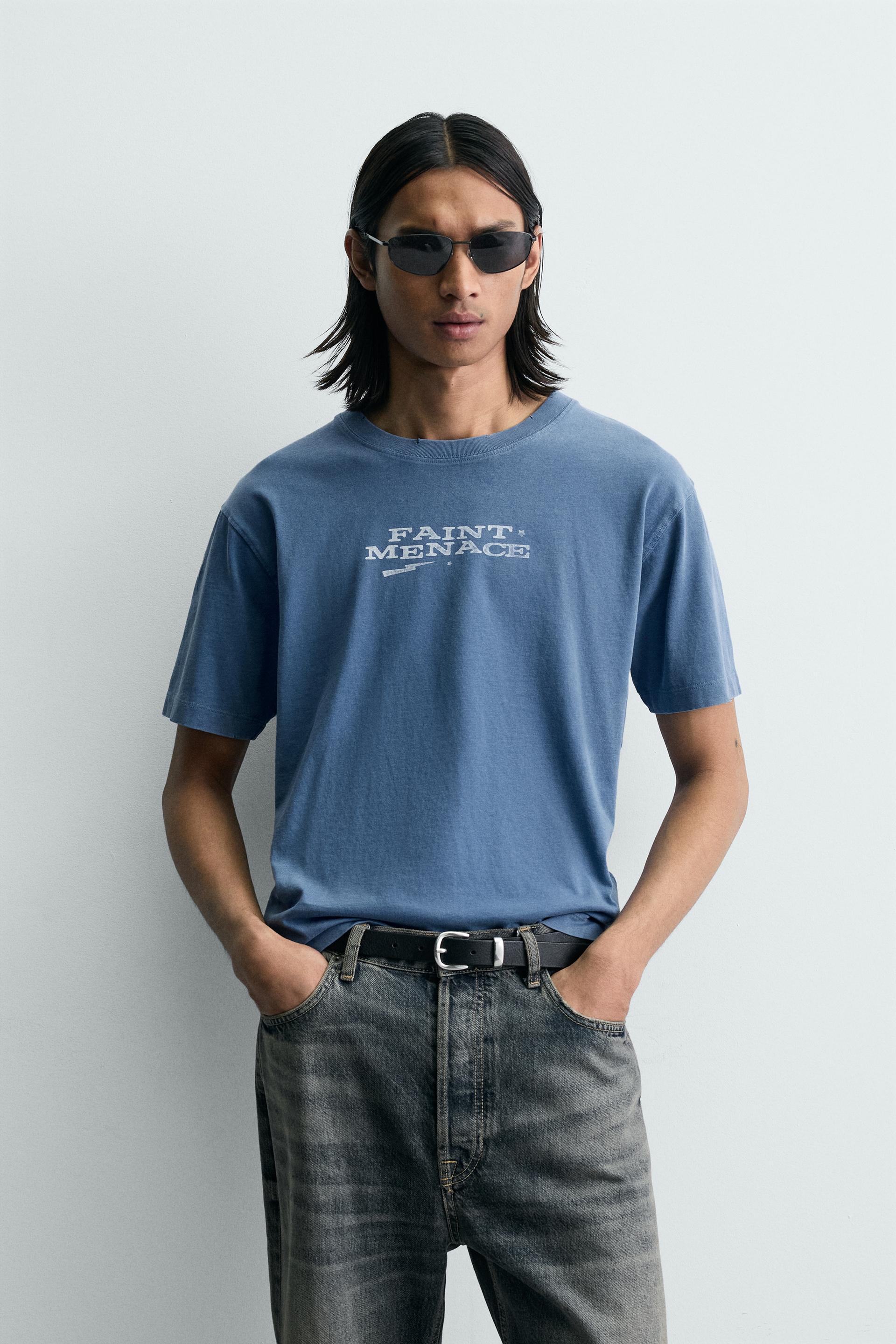 WASHED T-SHIRT WITH TEXT PRINTS Sky blue - Image 2