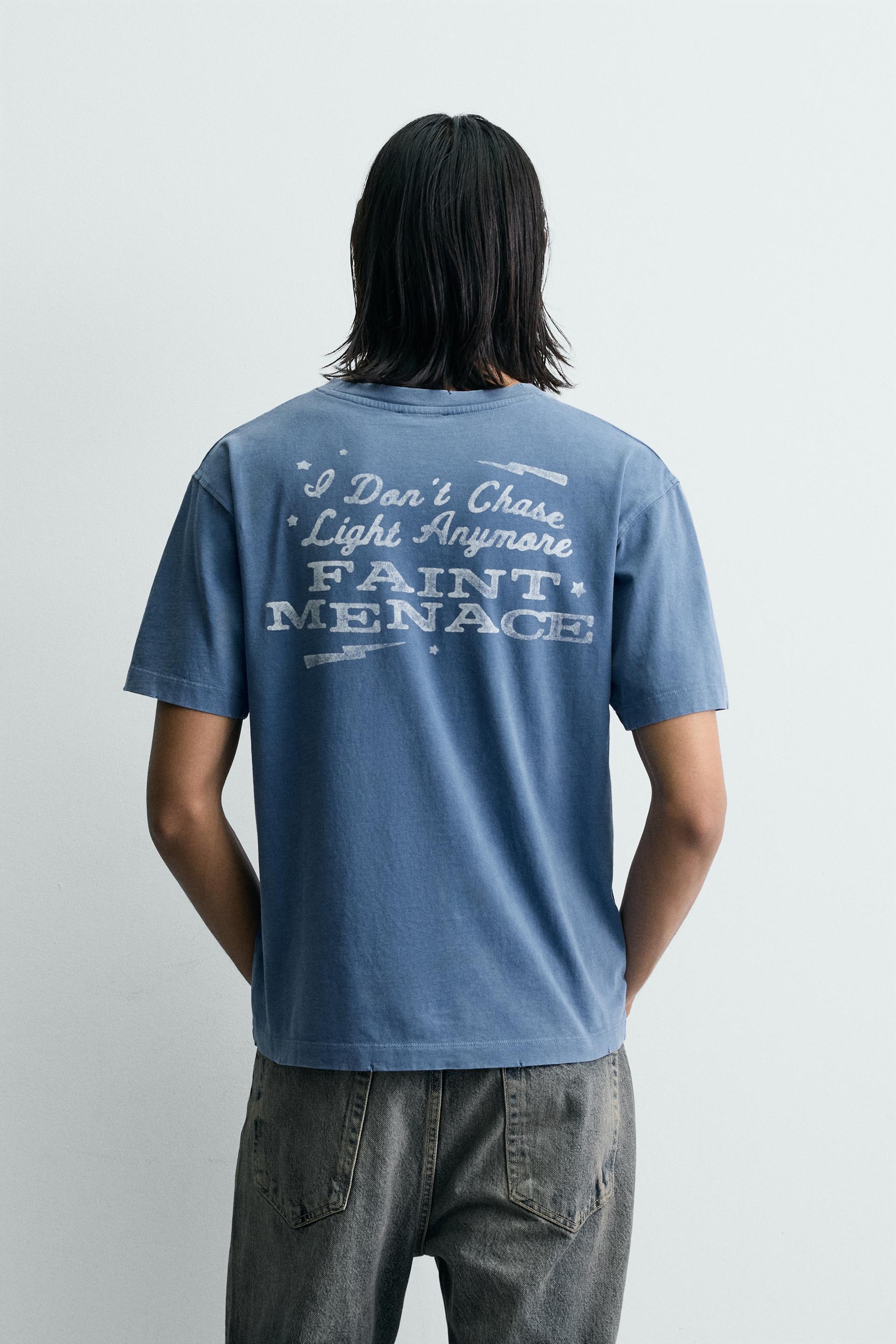 WASHED T-SHIRT WITH TEXT PRINTS Sky blue - Image 3
